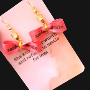 Pink Bow Earrings with Gold Accents